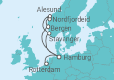 Reiseroute der Kreuzfahrt  Norwegen von Rotterdam nach Hamburg - AIDA