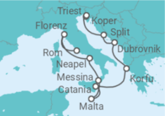 Reiseroute der Kreuzfahrt  Von Civitavecchia (Rom) nach Triest (Italien) - NCL Norwegian Cruise Line