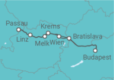 Reiseroute der Kreuzfahrt  Passau • Wien • Budapest • Melk • Passau - Nicko Cruises