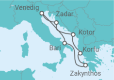 Reiseroute der Kreuzfahrt  Montenegro, Griechenland, Italien - MSC Cruises