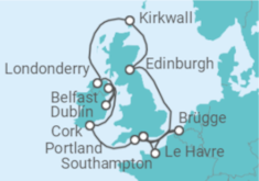 Reiseroute der Kreuzfahrt  Vereinigtes Königreich, Irland, Belgien, Frankreich - NCL Norwegian Cruise Line