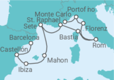 Reiseroute der Kreuzfahrt  Von Barcelona nach Monte Carlo, Monaco - Oceania Cruises