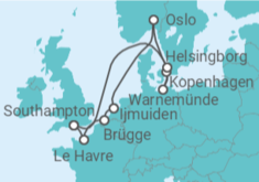Reiseroute der Kreuzfahrt  Nordeuropa - NCL Norwegian Cruise Line