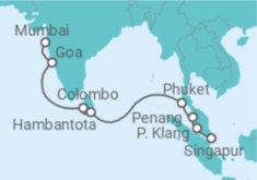 Reiseroute der Kreuzfahrt  Indien, Sri Lanka, Thailand, Malaysia, Singapur - Celebrity Cruises