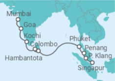Reiseroute der Kreuzfahrt  Von Singapur nach Mumbai (Indien) - Celebrity Cruises