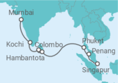 Reiseroute der Kreuzfahrt  Malaysia, Thailand, Sri Lanka, Indien - Celebrity Cruises