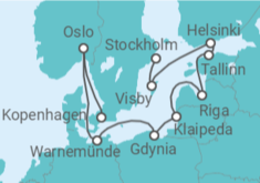 Reiseroute der Kreuzfahrt  Norwegen, Deutschland, Polen, Litauen, Lettland, Estland, Finnland, Schweden - NCL Norwegian Cruise Line