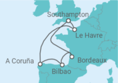 Reiseroute der Kreuzfahrt  Spanien, Frankreich - Royal Caribbean