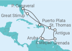 Reiseroute der Kreuzfahrt  Aruba, Curaçao, Antigua Und Barbuda, Amerikanische Jungferninseln - NCL Norwegian Cruise Line