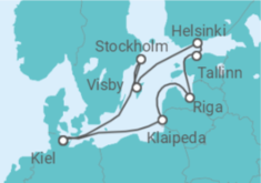 Reiseroute der Kreuzfahrt  Schweden, Finnland, Estland, Lettland, Litauen - Costa Kreuzfahrten