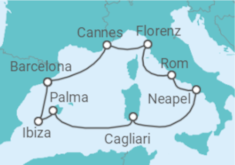 Reiseroute der Kreuzfahrt  Spanien, Italien, Frankreich - NCL Norwegian Cruise Line