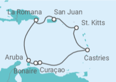 Reiseroute der Kreuzfahrt  Dominikanische Republik, Aruba, Curaçao, St. Lucia - NCL Norwegian Cruise Line