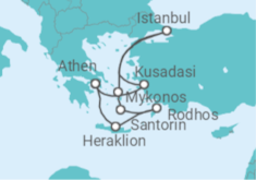 Reiseroute der Kreuzfahrt  Türkei, Griechenland - NCL Norwegian Cruise Line