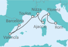 Reiseroute der Kreuzfahrt  Spanien, Frankreich, Italien - Royal Caribbean