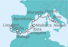 Reiseroute der Kreuzfahrt  Von Civitavecchia (Rom) nach Lissabon (Portugal) - NCL Norwegian Cruise Line