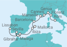 Reiseroute der Kreuzfahrt  Von Lissabon (Portugal) nach Civitavecchia (Rom) - NCL Norwegian Cruise Line