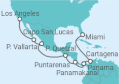 Reiseroute der Kreuzfahrt  Panamalkanal mit Miami & Los Angeles - NCL Norwegian Cruise Line