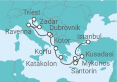 Reiseroute der Kreuzfahrt  Von Istanbul (Türkei) nach Triest (Italien) - NCL Norwegian Cruise Line