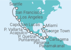 Reiseroute der Kreuzfahrt  Von Seattle (USA) nach Miami - NCL Norwegian Cruise Line