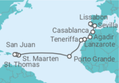 Reiseroute der Kreuzfahrt  Von Lissabon (Portugal) nach San Juan (Puerto Rico) - NCL Norwegian Cruise Line