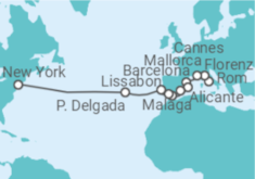 Reiseroute der Kreuzfahrt  Von Civitavecchia (Rom) nach New York (USA) - NCL Norwegian Cruise Line