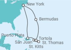 Reiseroute der Kreuzfahrt  Puerto Rico, Amerikanische Jungferninseln, Britische Jungferninseln, Bermudas - NCL Norwegian Cruise Line