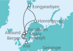Reiseroute der Kreuzfahrt  14 Nächte - Norwegen mit Nordkap & Trondheim - Mein Schiff