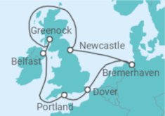 Reiseroute der Kreuzfahrt  10 Nächte - Großbritannien mit Newcastle - Mein Schiff