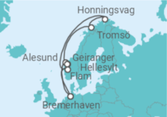 Reiseroute der Kreuzfahrt  11 Nächte - Norwegen mit Nordkap & Tromsø - Mein Schiff