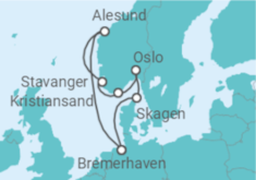 Reiseroute der Kreuzfahrt  8 Nächte - Norwegen mit Stavanger - Mein Schiff