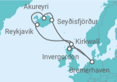 Reiseroute der Kreuzfahrt  12 Nächte - Island mit Orkney-Inseln - Mein Schiff