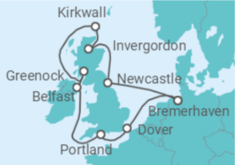 Reiseroute der Kreuzfahrt  12 Nächte - Großbritannien mit Belfast - Mein Schiff