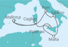 Reiseroute der Kreuzfahrt  9 Nächte - Westliches Mittelmeer mit Malta  - Mein Schiff