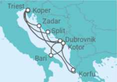 Reiseroute der Kreuzfahrt  14 Nächte - Adria mit Dubrovnik & Zadar - Mein Schiff
