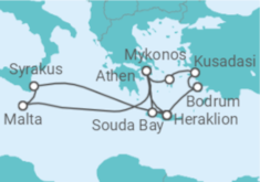 Reiseroute der Kreuzfahrt  14 Nächte - Östliches Mittelmeer mit  Malta & Piräus - Mein Schiff