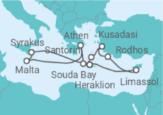 Reiseroute der Kreuzfahrt  14 Nächte - Östliches Mittelmeer mit Zypern & Malta - Mein Schiff