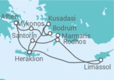 Reiseroute der Kreuzfahrt  14 Nächte - Östliches Mittelmeer mit Piräus & Rhodos - Mein Schiff