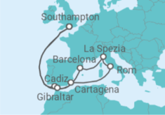 Reiseroute der Kreuzfahrt  Spanien, Italien, Gibraltar - Cunard