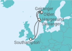Reiseroute der Kreuzfahrt  Norwegen - Cunard
