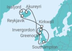 Reiseroute der Kreuzfahrt  Schottland und Island - Cunard