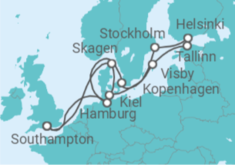 Reiseroute der Kreuzfahrt  Deutschland, Dänemark, Schweden, Estland, Finnland - Cunard