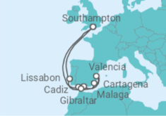 Reiseroute der Kreuzfahrt  Spanien, Gibraltar, Portugal - Cunard