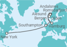 Reiseroute der Kreuzfahrt  Vereinigtes Königreich, Deutschland, Norwegen - Cunard