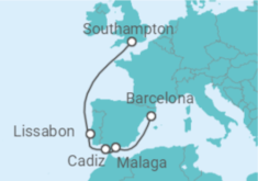 Reiseroute der Kreuzfahrt  Spanien, Portugal - Cunard