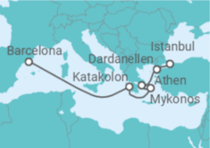 Reiseroute der Kreuzfahrt  Griechenland - Cunard