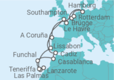 Reiseroute der Kreuzfahrt  Kanarischer Wintertraum ab Hamburg - MSC Cruises