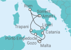Reiseroute der Kreuzfahrt  Italien, Malta - WindStar Cruises