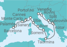 Reiseroute der Kreuzfahrt  Von Barcelona nach Venedig  - WindStar Cruises