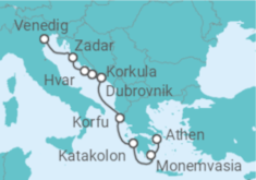 Reiseroute der Kreuzfahrt  Griechenland, Montenegro, Kroatien - WindStar Cruises