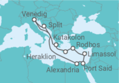 Reiseroute der Kreuzfahrt  Griechenland, Zypern, Ägypten, Kroatien - MSC Cruises